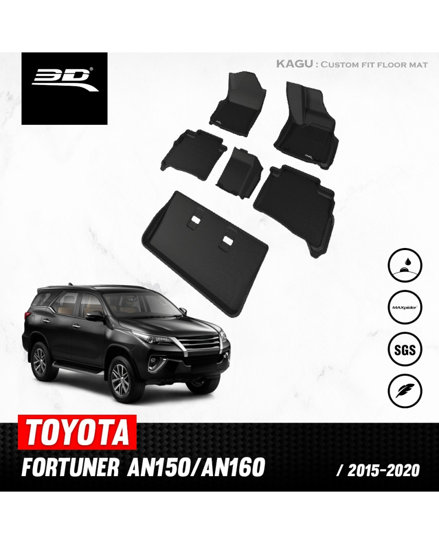 3D Kagu Floor Mat Compatible with  Toyota Fortuner And Innova Crysta Manual |  2020 to 2023 | Complete Set | Custom Fit | BLACK